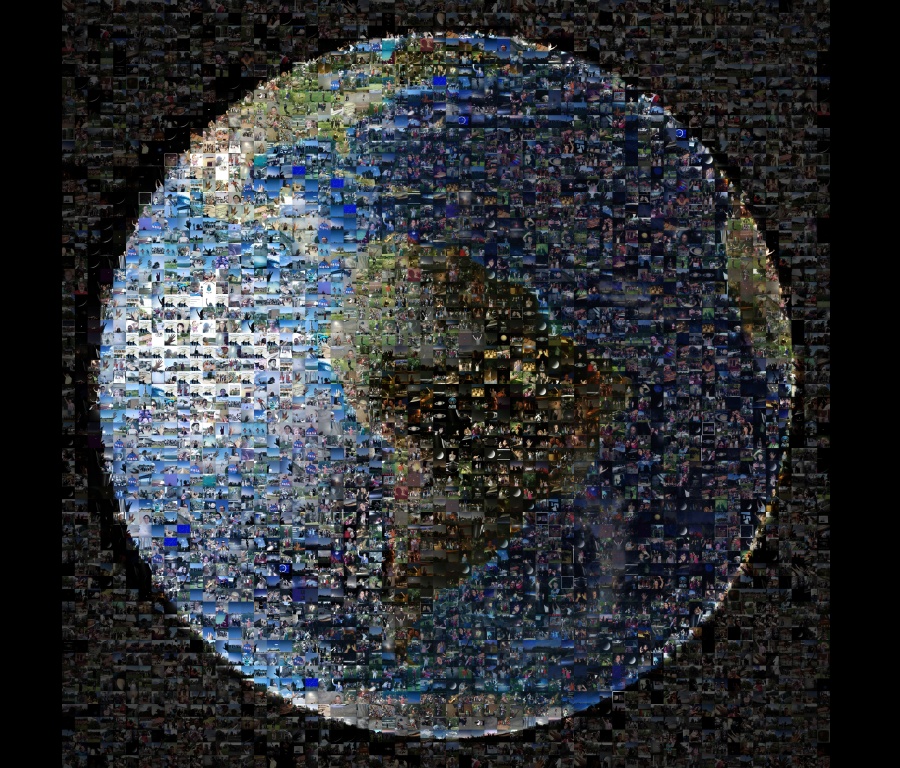 Das Bild der Erde ist eine Fotocollage aus Bildern, die von ihren Bewohnern zur Mission Cassini geschickt wurden. Eine hoch aufgelöste Version der Collage zeigt die Einzelbilder.